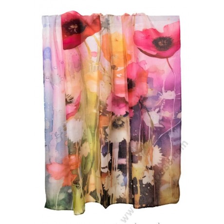 S 0318 Магичен дамски шал от фин памук в красиви цветове с полски макове ЛУКСОЗНА СЕРИЯ