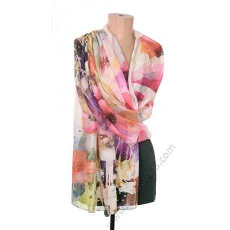 S 0318 Магичен дамски шал от фин памук в красиви цветове с полски макове ЛУКСОЗНА СЕРИЯ