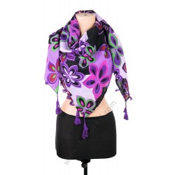 S 5859 Квадратен памучен шал с красиви лилави цветя