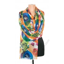 S 0952-2 Памучен дамски шал за лятото с рисувани цветя