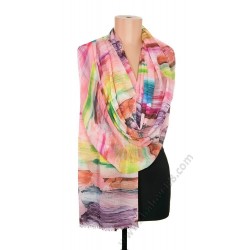 S 0956-1 Нежен дамски шал в розово с цветовете на дъгата