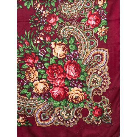 S 383 Красив руски шал с красиви цветя в бордо