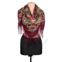 S 383 Красив руски шал с красиви цветя в бордо 