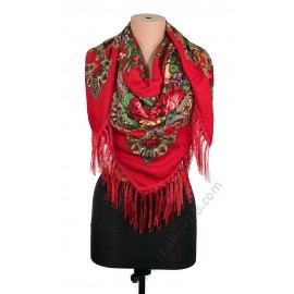 S 383 Красив руски шал с красиви цветя в червено
