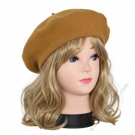 S 3842 Класическа дамска вълнена барета - Елегантност и топлина в цвят горчица