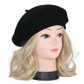 S 3842 Черна вълнена плетена дамска барета - Френска класика