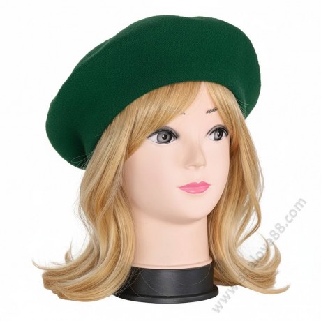 S 3842 Тъмнозелен елегантна дамска барета - 70 Вълна, Плетена