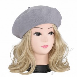 S 3842 Светлосива шикозна дамска барета - 70% Вълна, Плетена