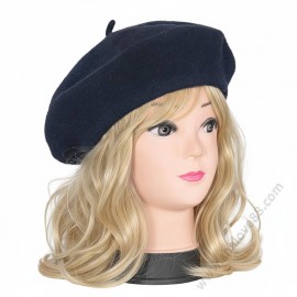 S 3842 Прекрасна тъмносиня вълнена плетена дамска барета