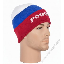 S 004 Мъжка зимна шапка „РОССИЯ“ – Трикольор с двойна плетка