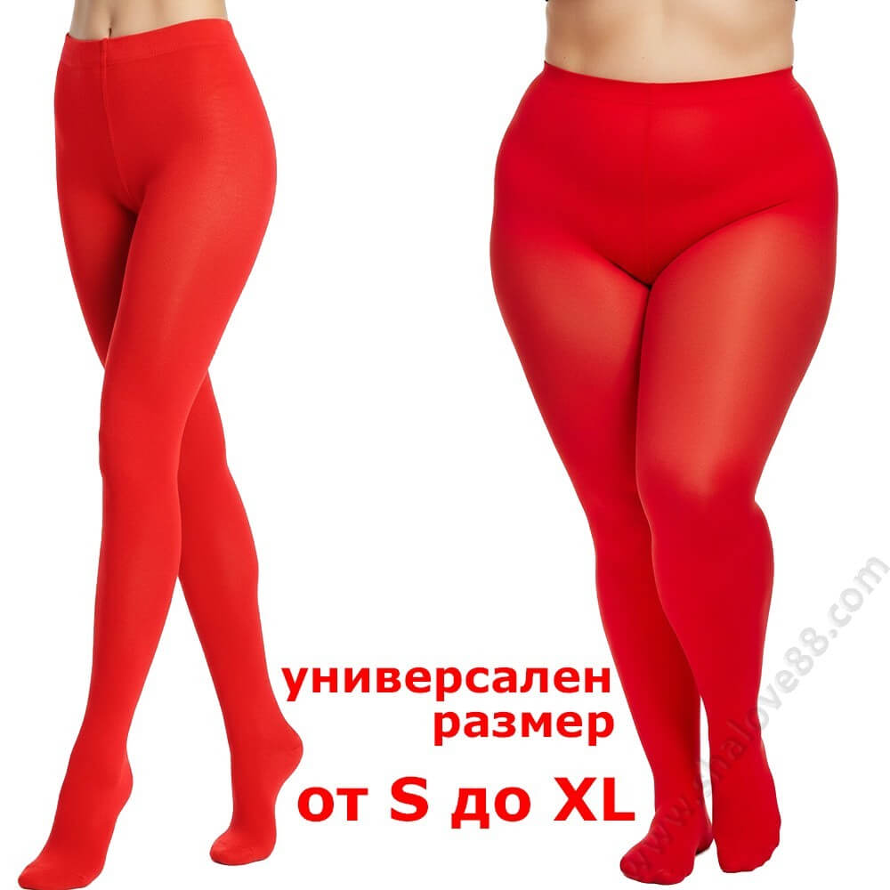 Червен плътен дамски чорапогащник за фолклорни танци и надигравания.