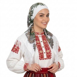 S 383 Традиционна българска забрадка „Хоро“ в бял цвят
