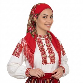 S 383 Традиционна българска забрадка „Хоро“ в червен цвят