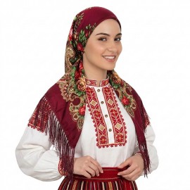 S 383 Традиционна българска забрадка „Хоро“ в цвят бордо
