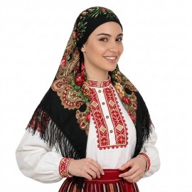 S 383 Традиционна българска забрадка „Хоро“ в черен цвят