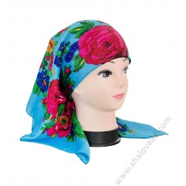 S 382 Фолклорна дамска забрадка в синьо с ламе