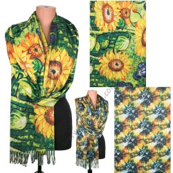 S 34858 Завладяващ кашмирен шал с две лица, картина "Слънчогледи"
