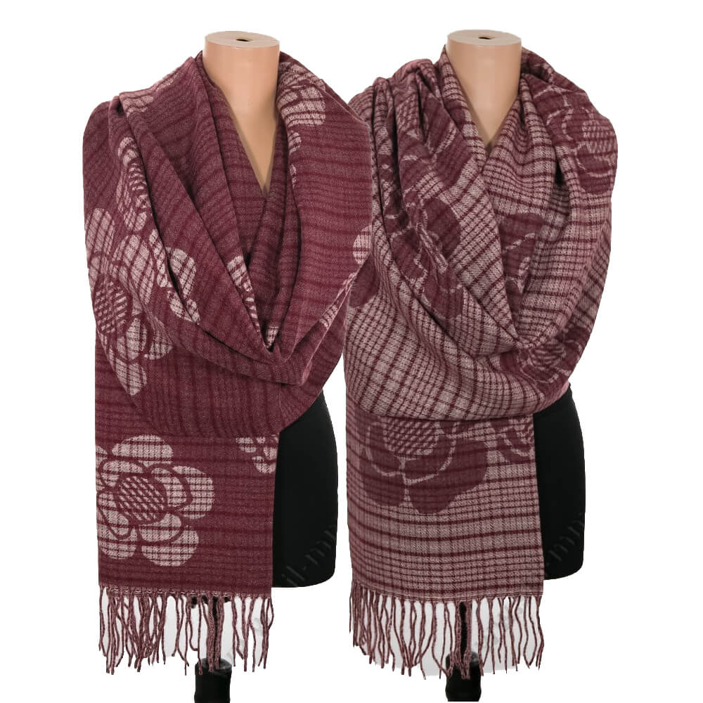 S 2507 Кашмирен шал с две лица " Разкош във винен цвят"