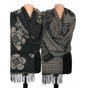 S 2507 Луксозен двулицев кашмирен шал "Градски шик и класика" в черно