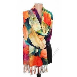 S 25231-5 Двулицев кашмирен шал с арт принт "Тропически цветя"