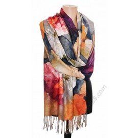 S 25231-6 Луксозен кашмирен шал с топли есенни акварелни цветя