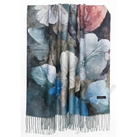 S 25231-2 Луксозен шал 100 кашмир с арт принт на нежни цветя