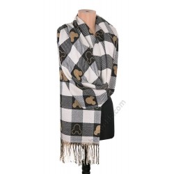 S 3603 Класически шал от кашмир в каре черно, бяло и бежово " Мики Маус"