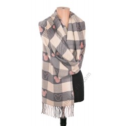 S 3603 Закачлив двуцветен дамски кашмирен шал в сиво, розово и екрю " Мики Маус"
