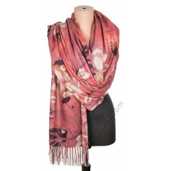 S 3605 Прекрасен кашмирен шал с две лица в керемиденочервено " Цъфнала магнолия"