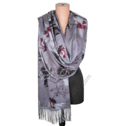S 3605 Уникален дамски шал от кашмир класически сив цвят " Бяла цъфнала магнолия"