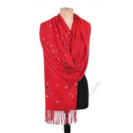 S 5547-1 Стилен кашмирен дамски шал в червено с точки