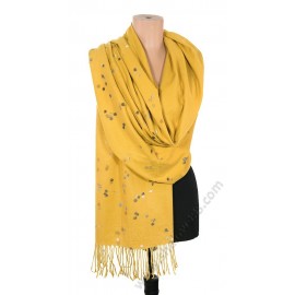 S 5547-1 Красив кашмирен дамски шал в жълто с точки