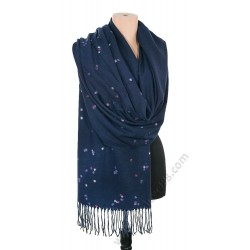 S 5547-1 Уникален кашмирен дамски шал в тъмносиньо с точки
