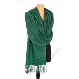 S 5547-1 Красив кашмирен дамски шал в зелено с точки