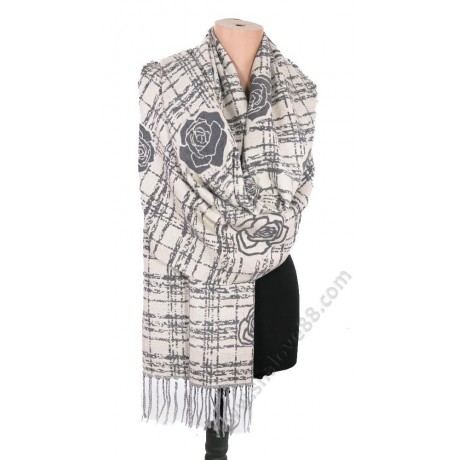 S 1505 Кашмирен шал с две лица в светлосиво и екрю