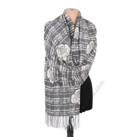 S 1505 Кашмирен шал с две лица в светлосиво и екрю