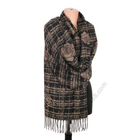 S 1505 Кашмирен шал с две лица в кафяво и черно