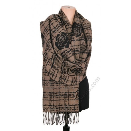 S 1505 Кашмирен шал с две лица в кафяво и черно