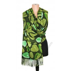 S 2510 Класически кашмирен зелен шал с красиви рисувани сърца