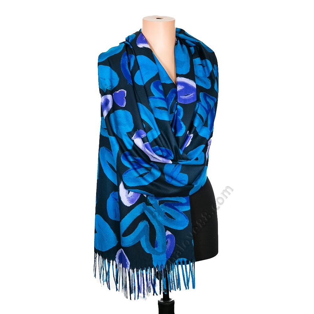 S 2510 Кралскосин кашмирен шал с рисувани сърца