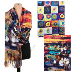 S 34857 Прекрасен кашмирен шал с две лица, картина "Водни лилии"