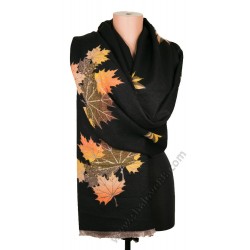 S 5051 Стилен дамски шал от кашмир с две лица в елегантен черен цвят с оранжево и жълто "Елегантна есен"